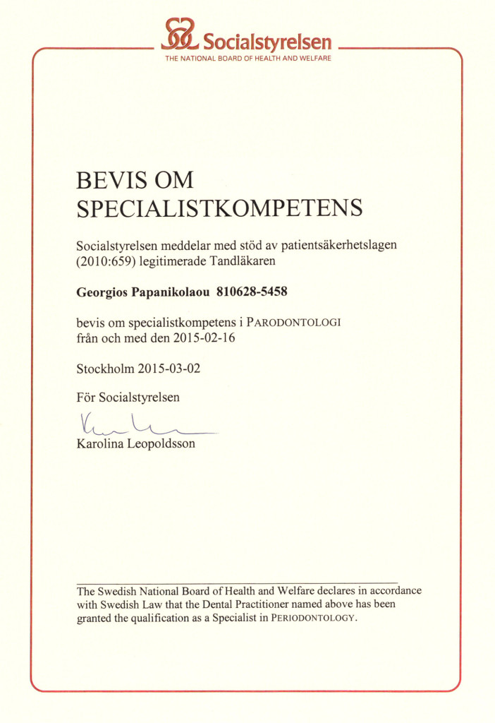 Periontology swedish certificate